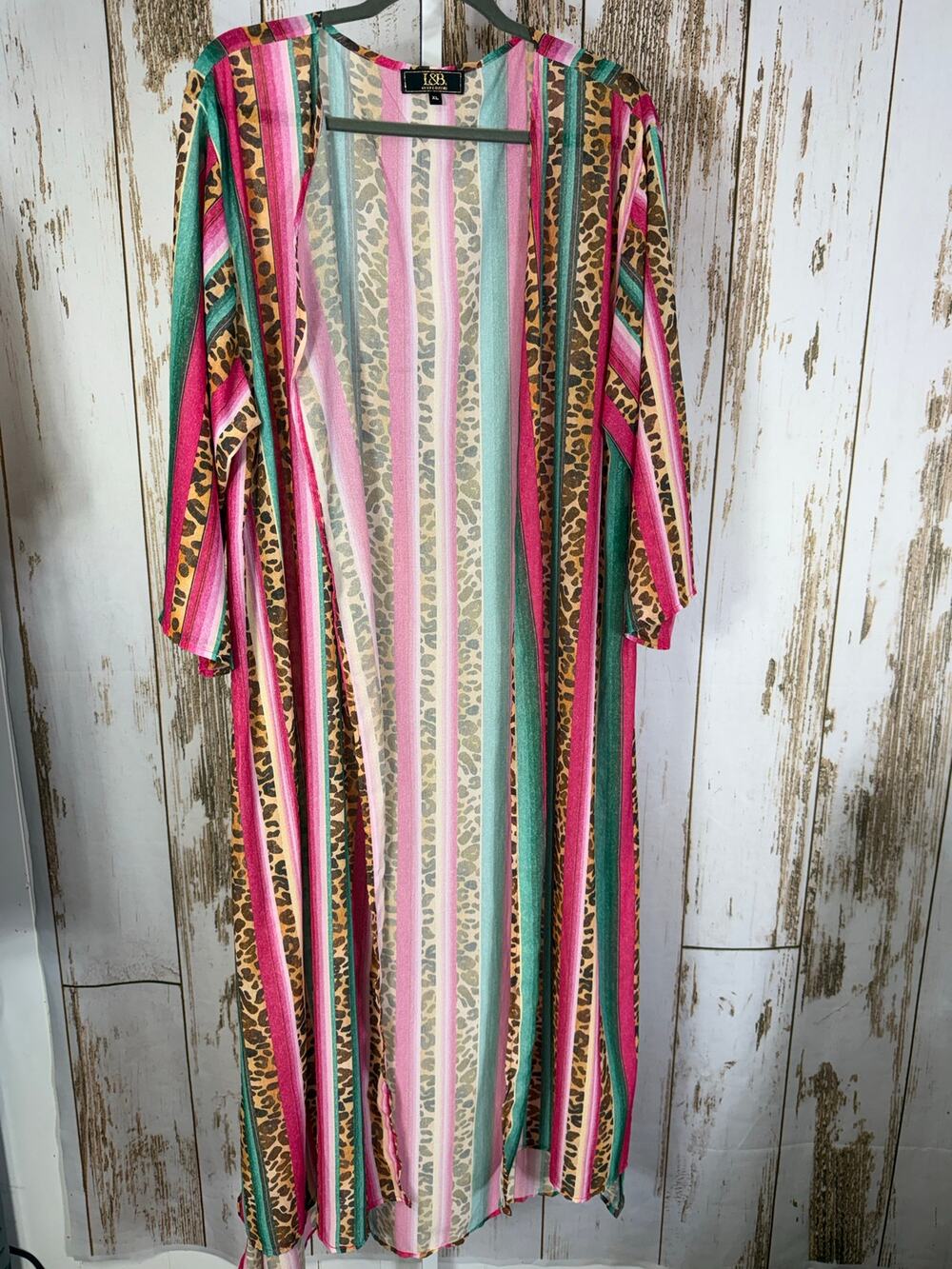 Lucky & Blessed, Leopard Print and Stripes Duster Shawl. Size XL. Excellent cond